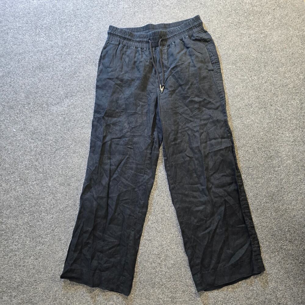 Quince Pants Womens Large Black European Linen Wide Leg Pull On Pockets Casual
